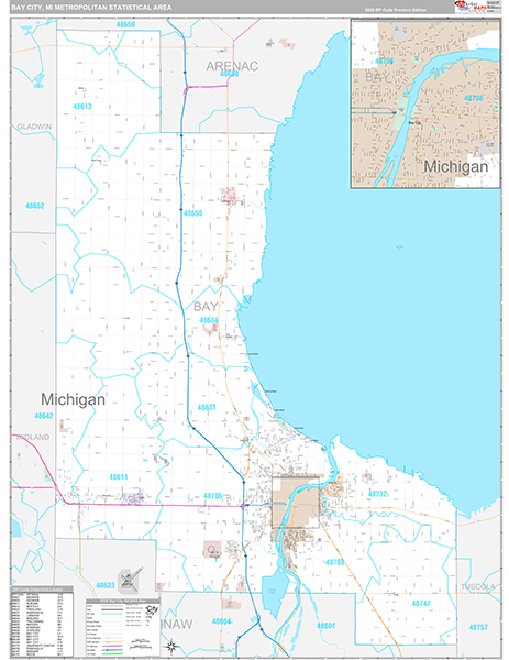 Bay City, MI Metro Area Wall Map